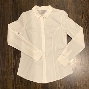White button down dress shirt with natural waist